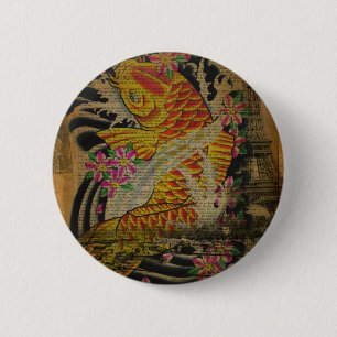 Badge Rond 5 Cm poissons rustiques de koi de tatouage de Japonais