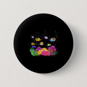 Badge Rond 5 Cm Poissons Tropicaux Colorés Sur Un Récif De Corail