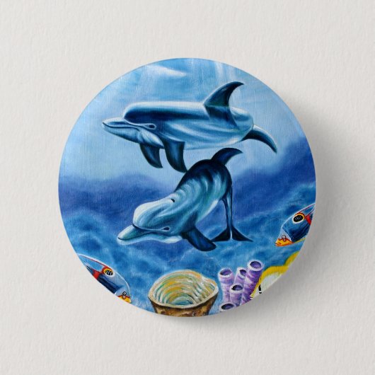 Badge Rond 5 Cm Poissons tropicaux de dauphins (Devant)