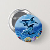 Badge Rond 5 Cm Poissons tropicaux de dauphins (Devant & derrière)