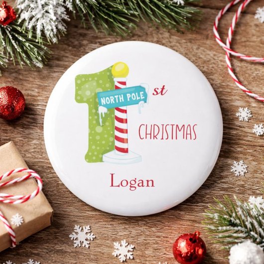 Badge Rond 5 Cm Pôle Nord Premier Noël