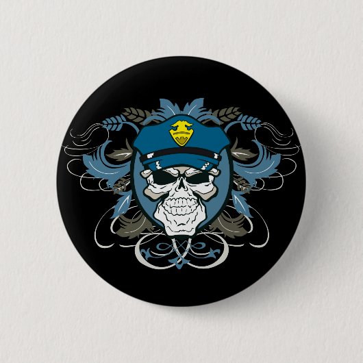 Badge Rond 5 Cm Policier de crâne (Devant)