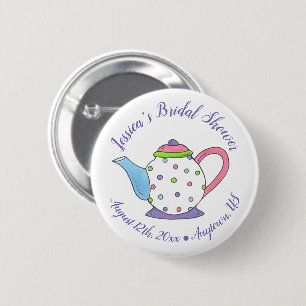 Badge Rond 5 Cm Polka Dot Teapot Après-Midi Tea Baby shower