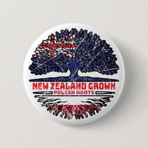 Badge Rond 5 Cm Pologne Nouvelle-Zélande Nouvelle-Zélande Racines 