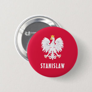 Badge Rond 5 Cm Pologne Polonais Aigle Rouge Blanc Polska Nom pers