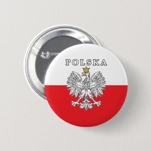 Badge Rond 5 Cm Polska avec aigle polonais (Devant & derrière)