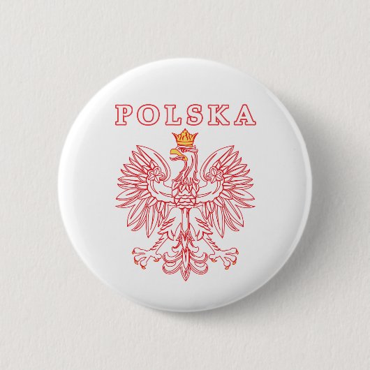 Badge Rond 5 Cm Polska Avec Aigle Rouge Polonais (Devant)
