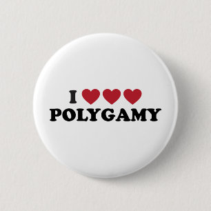 Badge Rond 5 Cm Polygamie drôle de coeur d'I