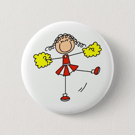 Badge Rond 5 Cm Pom-pom girl de rouge et d'or (Devant)