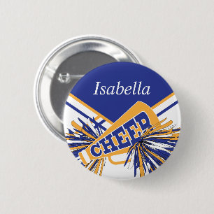 Badge Rond 5 Cm Pom-pom girl en bleu, blanc et or