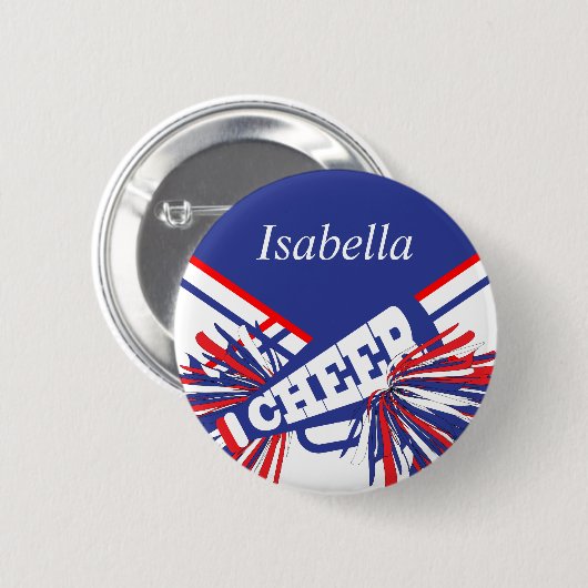 Badge Rond 5 Cm Pom-pom girl en bleu, blanc et rouge (Devant & derrière)