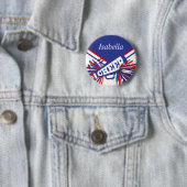 Badge Rond 5 Cm Pom-pom girl en bleu, blanc et rouge (En situation)