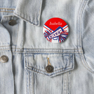 Badge Rond 5 Cm Pom-pom girl en bleu, blanc et rouge