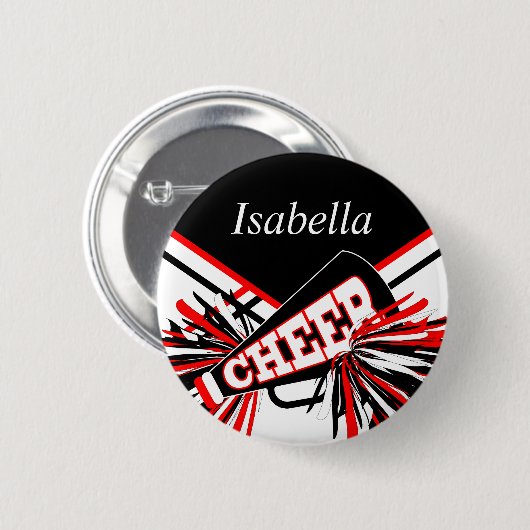 Badge Rond 5 Cm Pom-pom girl en noir, rouge et blanc (Devant & derrière)