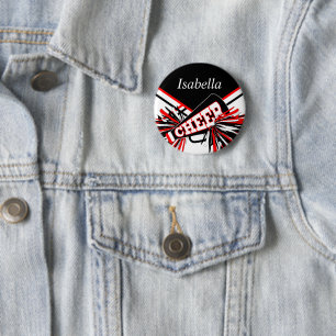 Badge Rond 5 Cm Pom-pom girl en noir, rouge et blanc