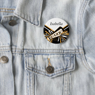 Badge Rond 5 Cm Pom-pom girl en or, blanc et noir