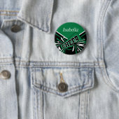 Badge Rond 5 Cm Pom-pom girl en vert, noir et blanc (En situation)