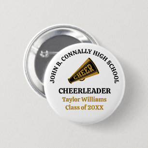 Badge Rond 5 Cm Pom-Pom Personnalisé Lycée Noir Or