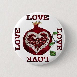 Badge Rond 5 Cm Pomegranate Heart LOVE Valentine