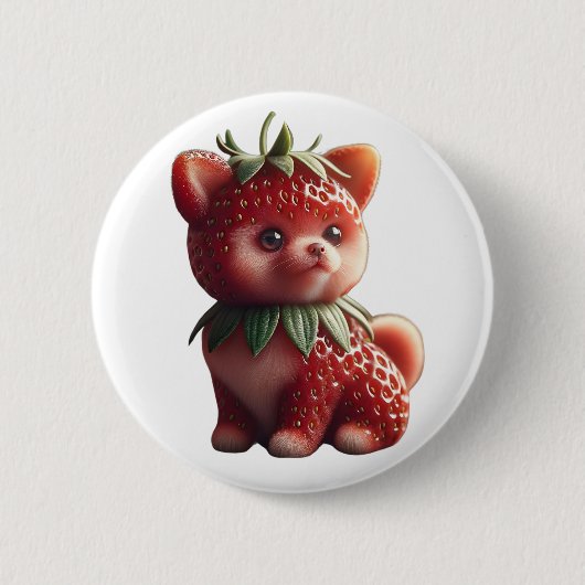 Badge Rond 5 Cm Pomeranian aux fraises (Devant)