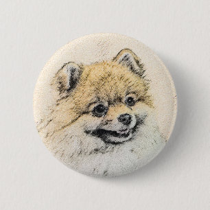 Badge Rond 5 Cm Pomeranian (Orange) Painting - Original Dog Art