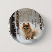 Badge Rond 5 Cm Poméranienne Laisser Neige Noël (Devant)