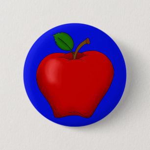 Badge Rond 5 Cm Pomme avec bouton Arrière - plan bleu