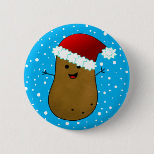 Badge Rond 5 Cm Pomme De Terre De Noël Dans Un Chapeau De Père Noë