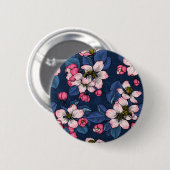 Badge Rond 5 Cm Pomme fleurit sur un bleu foncé (Devant & derrière)