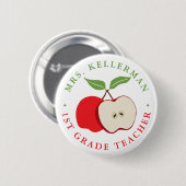 Badge Rond 5 Cm Pomme rouge avec le nom de l'enseignant et le grad (Devant & derrière)