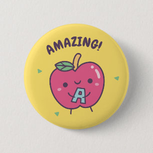 Badge Rond 5 Cm Pomme rouge mignonne incroyable avec l'alphabet A