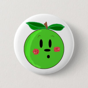 Badge Rond 5 Cm Pomme Verte Visage