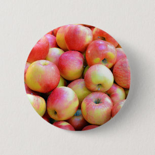 Badge Rond 5 Cm Pommes rouges et jaunes fraîches
