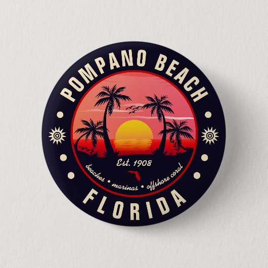 Badge Rond 5 Cm Pompano Beach Floride Retro Sunset Souvenir (Devant)