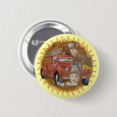 Badge Rond 5 Cm Pompier Pompier Camion Broche (Devant & derrière)
