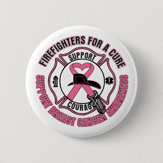 Badge Rond 5 Cm Pompiers Pour Un Cancer Cure Du Sein (Devant)