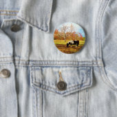 Badge Rond 5 Cm Poney miniature noir et blanc / Cheval (En situation)