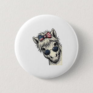 Badge Rond 5 Cm Poney Patriotique Avec Lunettes De Soleil Vintage