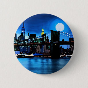 Badge Rond 5 Cm Pont Brooklyn sous une Pleine lune