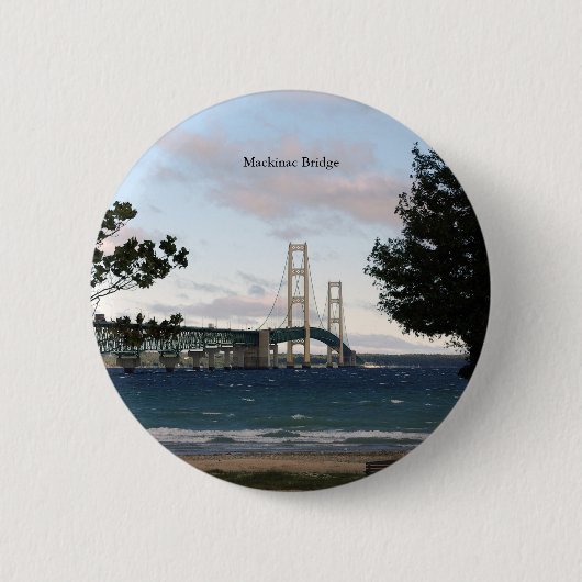 Badge Rond 5 Cm Pont Mackinac avec bouton arbres (Devant)