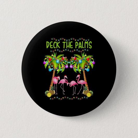 Badge Rond 5 Cm Pont the Palms Merry Flamingo Christmas tee funny (Devant)