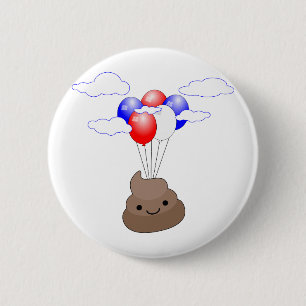 Badge Rond 5 Cm Poo Emoji Voler Avec Ballons