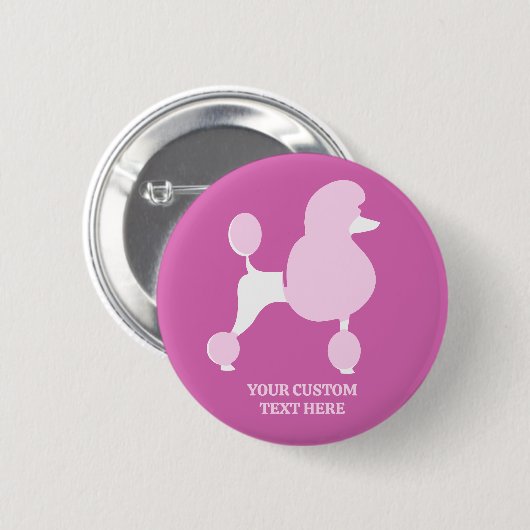 Badge Rond 5 Cm Poodé rose de texte personnalisé (Devant & derrière)