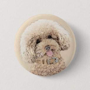 Badge Rond 5 Cm Poodle Miniature Toy Apricot Crème Chien Brown Art