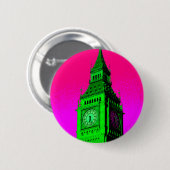 Badge Rond 5 Cm Pop Art Big Ben Londres Voyage rose Vert (Devant & derrière)