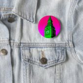 Badge Rond 5 Cm Pop Art Big Ben Londres Voyage rose Vert (En situation)