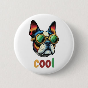 Badge Rond 5 Cm Pop Art Bulldog Avec lunettes