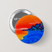 Badge Rond 5 Cm Pop Art Plage Exotique Palmiers (Devant & derrière)