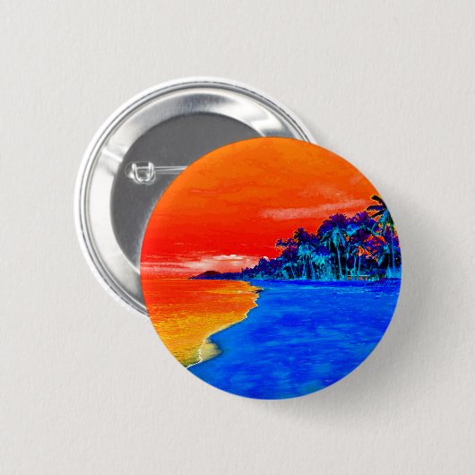 Badge Rond 5 Cm Pop Art Plage Exotique Palmiers (Devant & derrière)