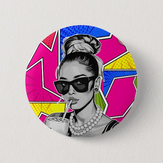 Badge Rond 5 Cm Pop Art Retrô Mulher Fashion Preto e Branco (Devant)